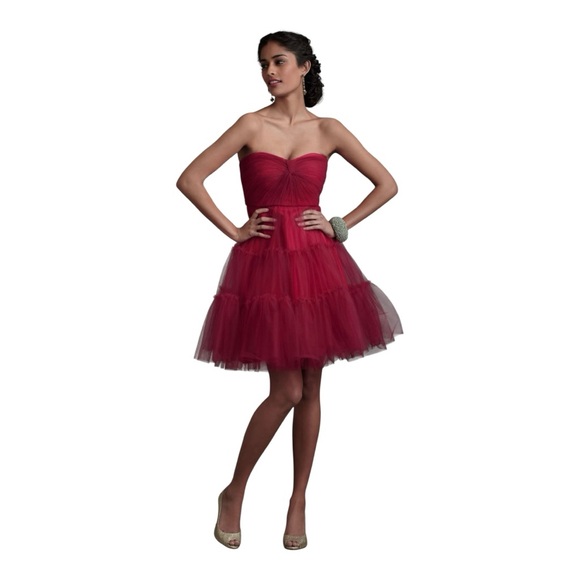 VA ET VIEN Strapless Tulle Dress in Raspberry Pink - Picture 1 of 14
